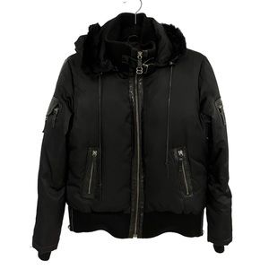 RUDSAK NYLON PARKA WITH LEATHER TRIM AND FUR TRIMMED HOODIE